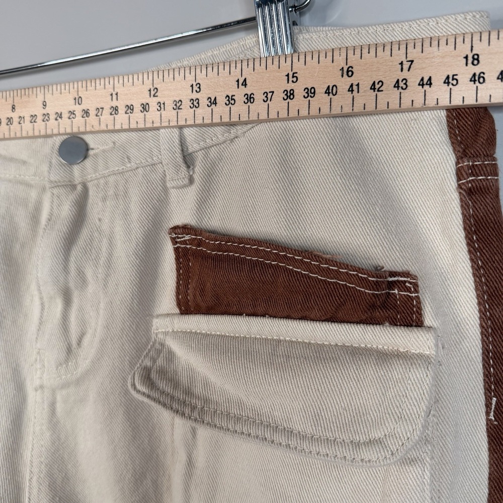 Unisex Ultra High Waisted Patched Denim Dad Jean Brown/beige Size 36X28 - Picture 10 of 16